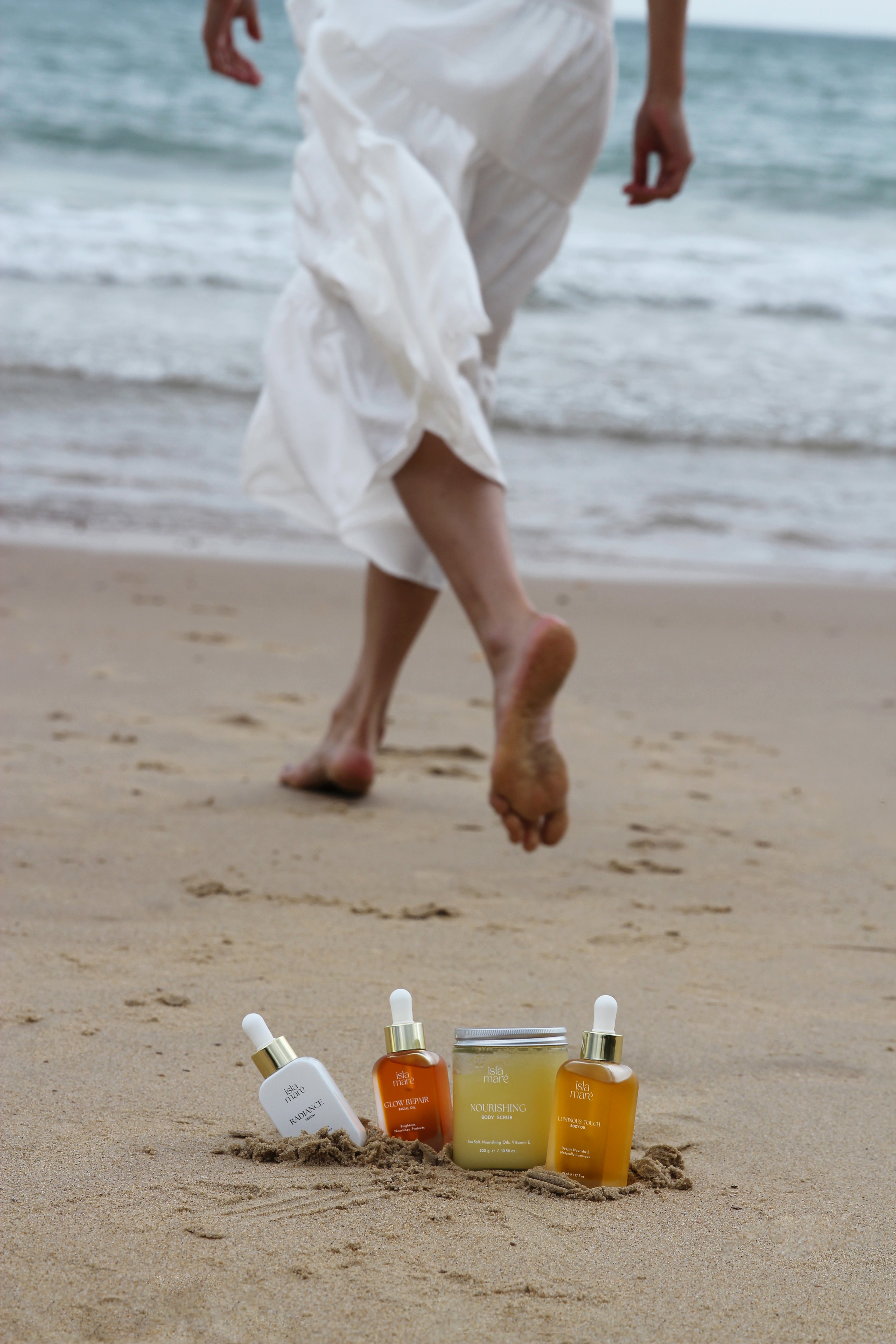 Skincare flat lay with body care items